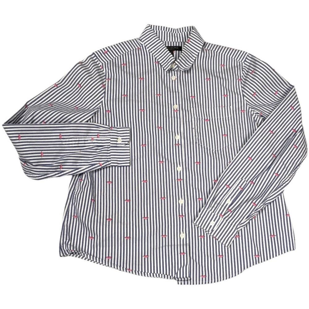 Banana Republic Quinn Boy Fit Button Front Shirt‎ Lips Novelty Print Women's XS